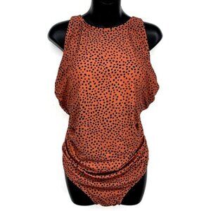 Kona Sol One Piece Swimsuit Women Size 17 Brown Animal Print High Coverage New